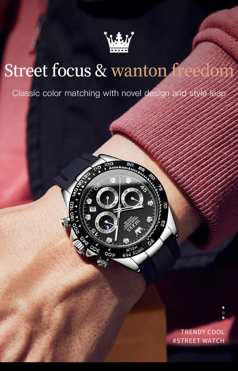 OLEVS Men's Watches Luxury Multifunctional Original Quartz Wirst Watch for Man Waterproof Luminous Date Moon Phase Christmas