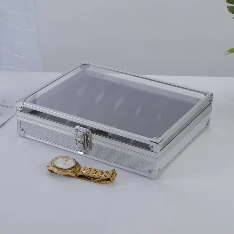 Useful Aluminium Watches Box 12 Grid Slots Jewelry Watches Display Storage Box Square Case Suede Inside Rectangle Watch Holder