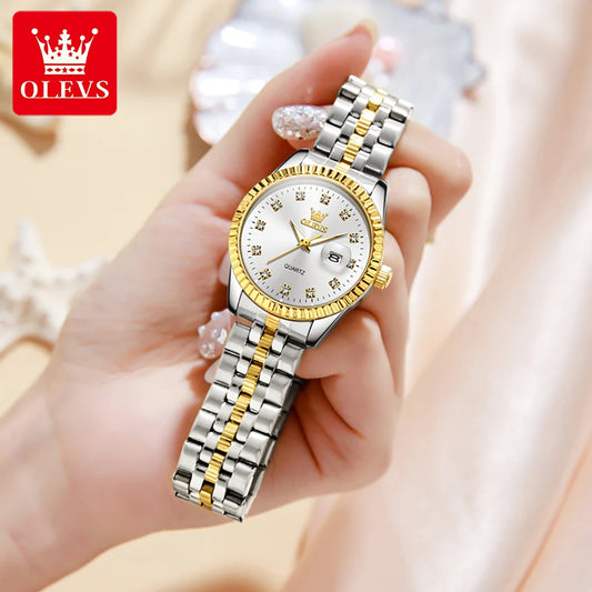 OLEVS Luxury Top Brand Quartz Watch for Women Fashion Elegant Stainless Steel Strap Waterproof Luminous Ladies Dress Wristwatch