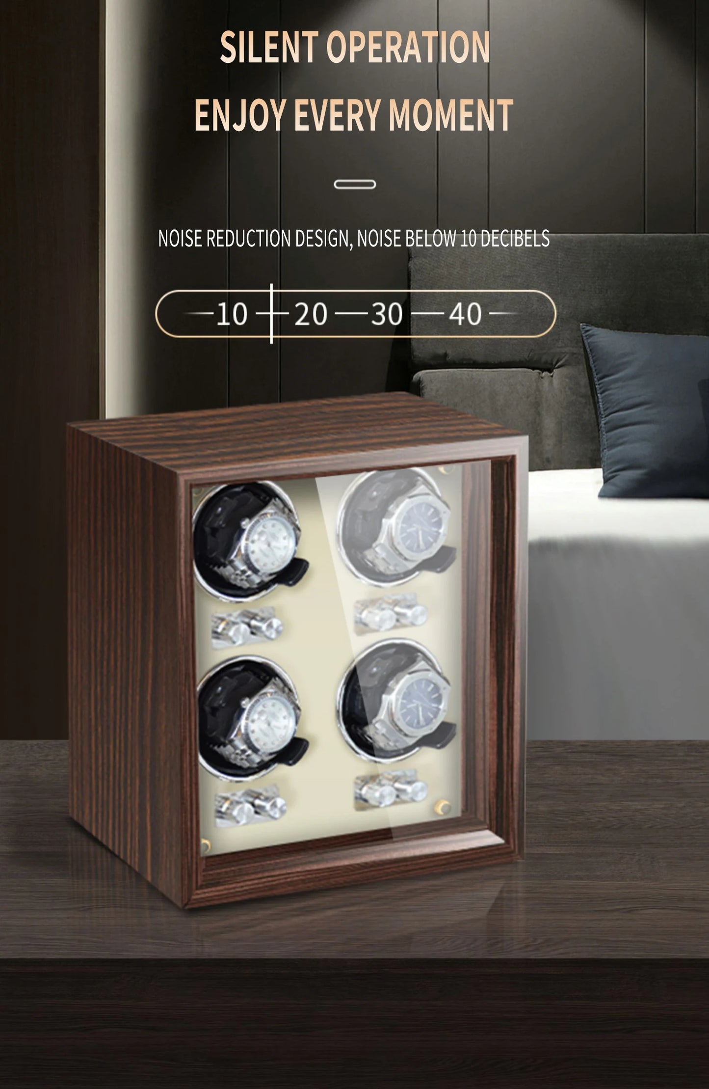 IBBETON Luxury Wood Watch Winder High-End  2 4 6 Slots Automatic Watches Box With Mabuchi Mute Motor Watch Cabinet Clock Storage