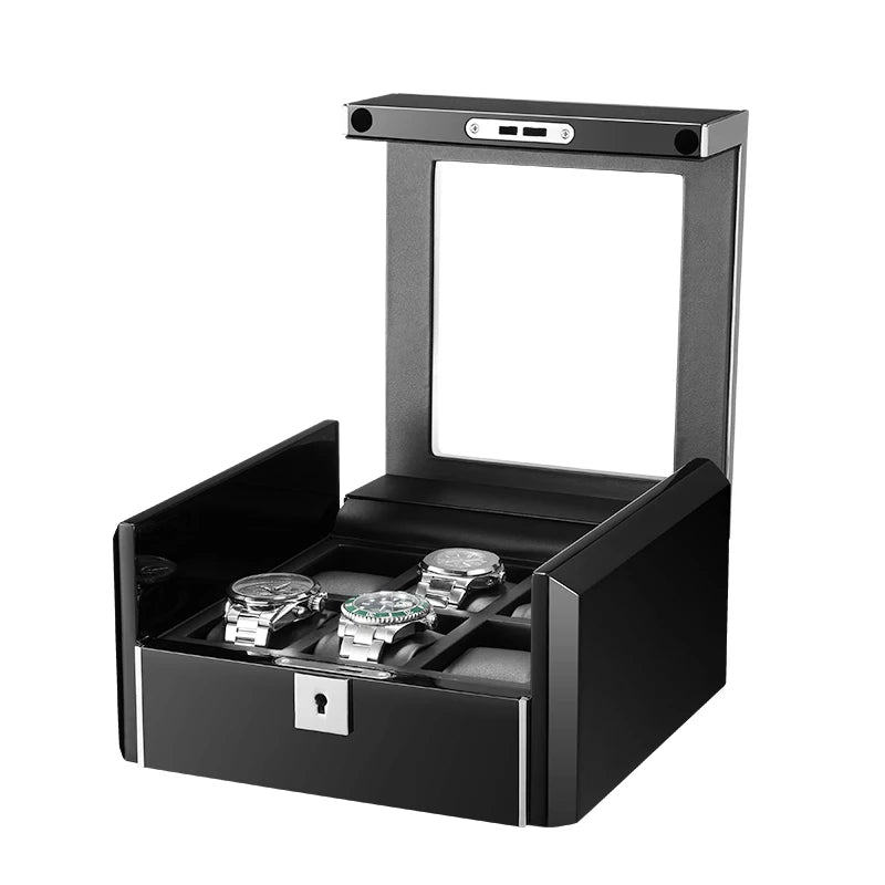 Solid Wood 6 Watches Box Storage Collection Box Black 6 Slots Wrist Watch Case PU Leather Pillow Carbon Fiber Texture