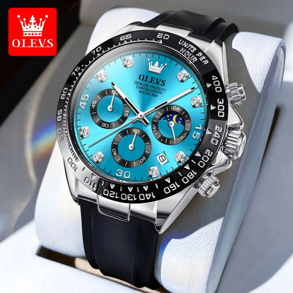 OLEVS Men's Watches Luxury Multifunctional Original Quartz Wirst Watch for Man Waterproof Luminous Date Moon Phase Christmas