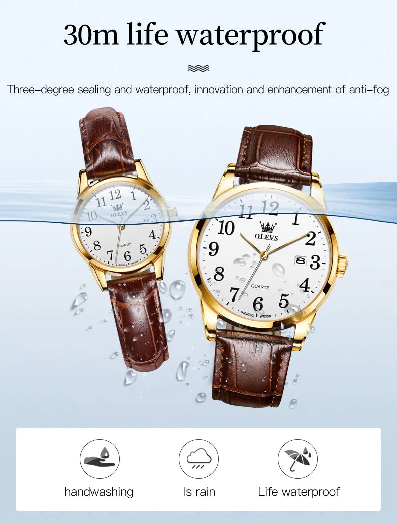 OLEVS Classic Quartz Watch for Women Brown Leather Strap Watch With Date Feature Digital Dial Waterproof Ladies Dress Wristwatch