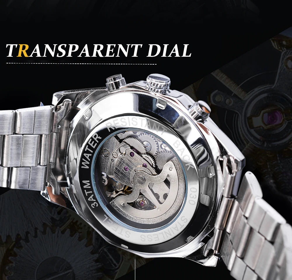 Forsining 2021 Stainless Steel Waterproof Mens Skeleton Watches Top Brand Luxury Transparent Mechanical Sport Male Wrist Watches