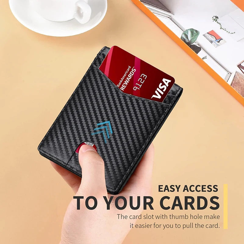 Men's Wallet Ultra Thin Rfid Leather with ID Window Multi Card Carbon Fiber Wallet