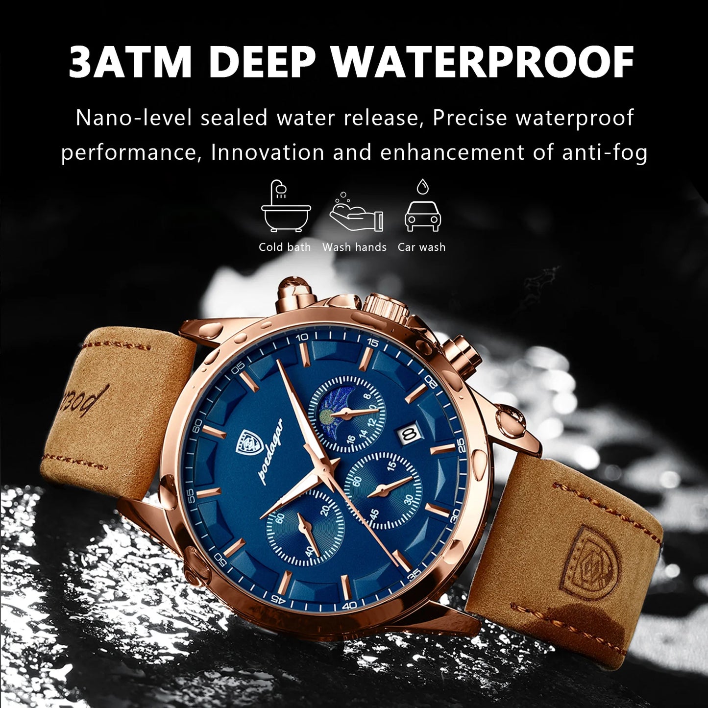 POEDAGAR Luxury Man Wristwatch Sports Leather Men Quartz Watch Waterproof Luminous Calendar Chronograph Men's Watches Male Clock