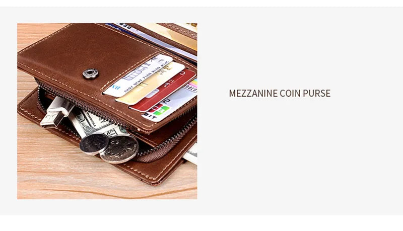 Men's Coin Purse Wallet RFID Blocking Man PU Leather Wallet Zipper Business Card Holder Money Bag Wallet Male