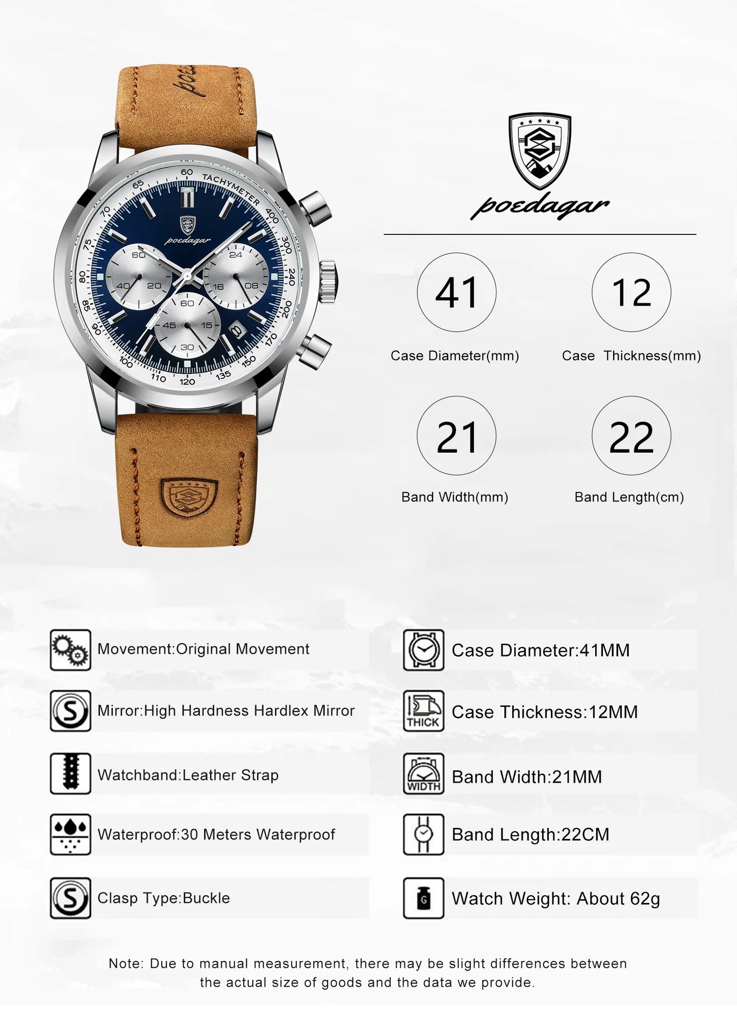 POEDAGAR Luxury Man Watch High Quality Waterproof Chronograph Luminous Men's Wristwatch Leather Men Quartz Watches Casual Clock