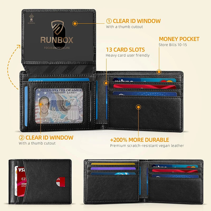 Men's Wallet Ultra Thin Rfid Leather with ID Window Multi Card Carbon Fiber Wallet