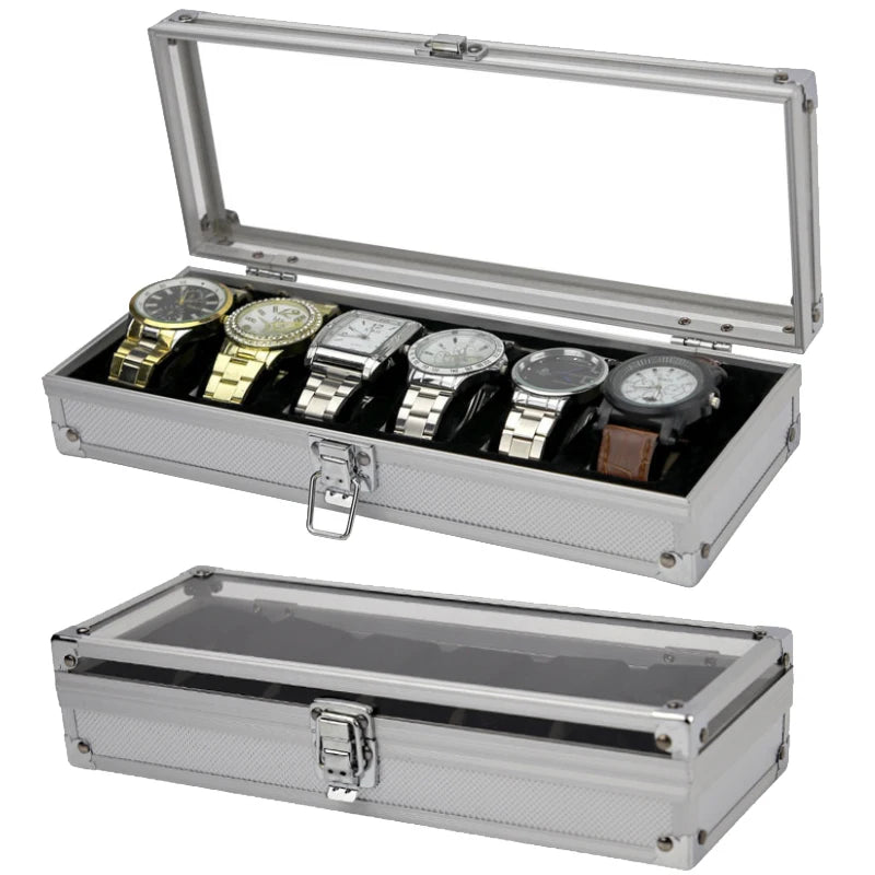 Useful Aluminium Watches Box 12 Grid Slots Jewelry Watches Display Storage Box Square Case Suede Inside Rectangle Watch Holder