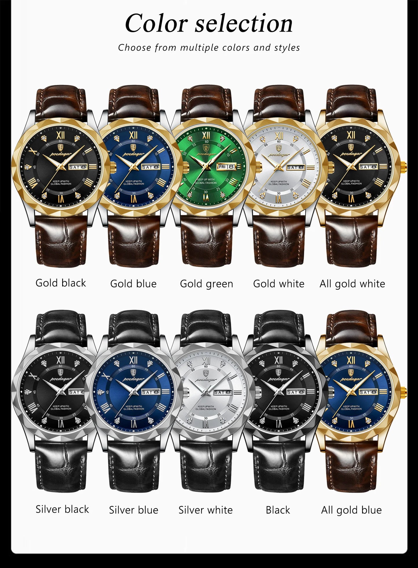 POEDAGAR Luxury Business Man Wristwatch Waterproof Luminous Date Week Men Watch For Men Quartz Clock Leather Men's Watches reloj