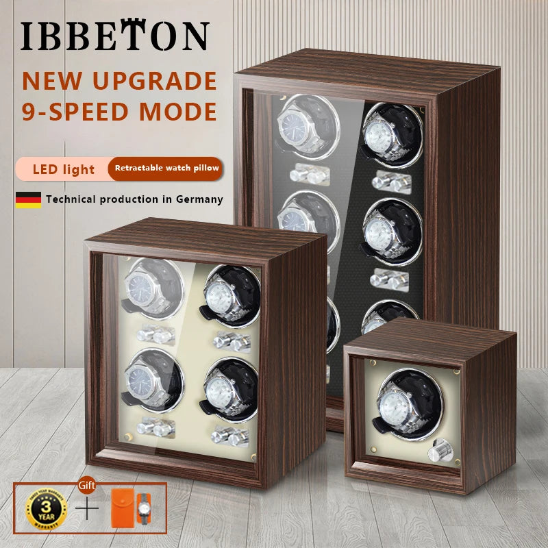 IBBETON Luxury Wood Watch Winder High-End  2 4 6 Slots Automatic Watches Box With Mabuchi Mute Motor Watch Cabinet Clock Storage