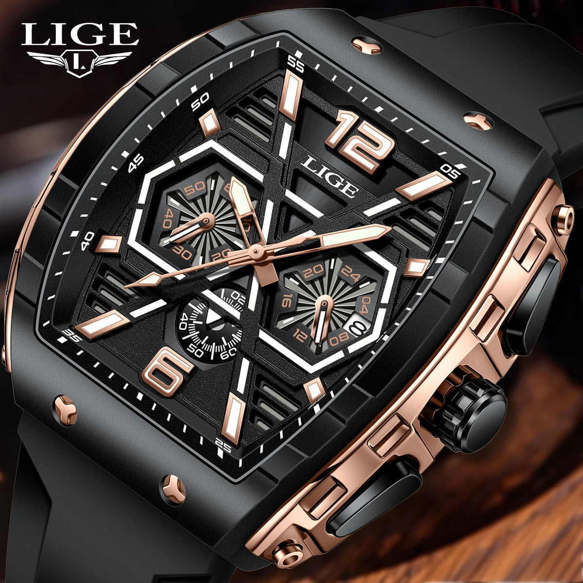 LIGE Luxury Waterproof Quartz Wristwatch Raise Wrist Luminous Men Watch Date Sports Silicone Clock Man Watches Relogio Masculino