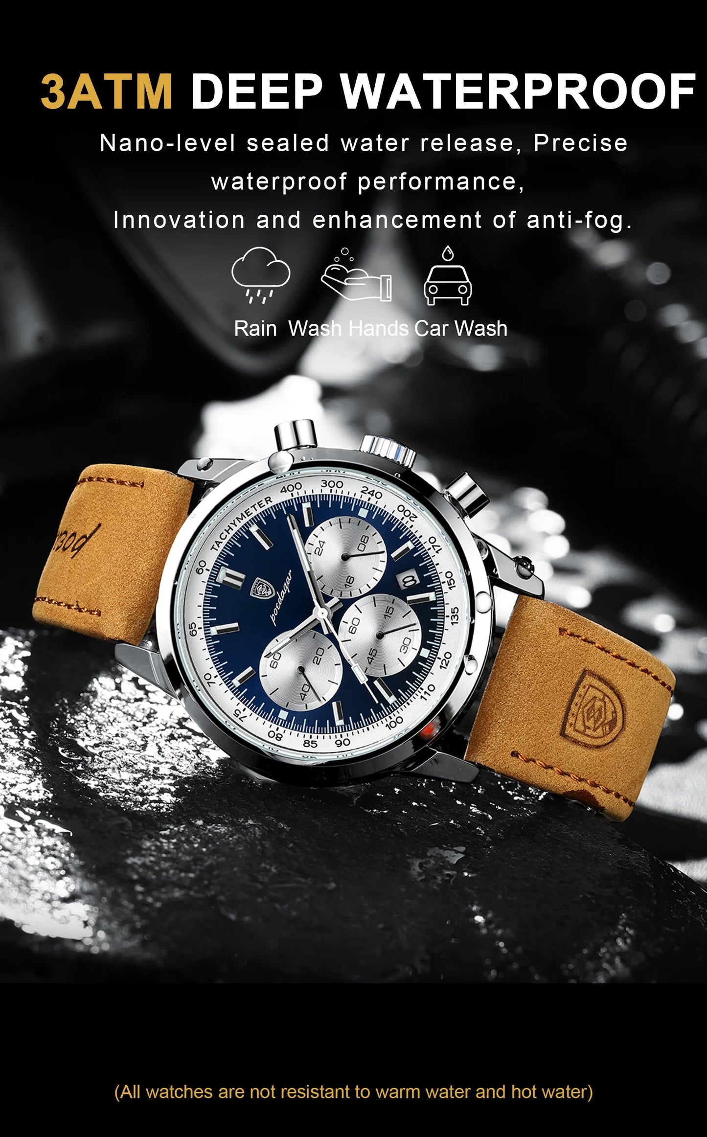 POEDAGAR Luxury Man Watch High Quality Waterproof Chronograph Luminous Men's Wristwatch Leather Men Quartz Watches Casual Clock