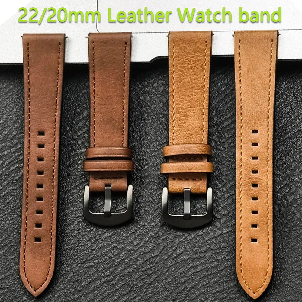 20mm 22mm Leather Strap for Samsung Galaxy Watch 7/6/5/4 40 44mm Gear Band Vintage Bracelet for Xiaomi Redmi Watch 3 Lite/Active