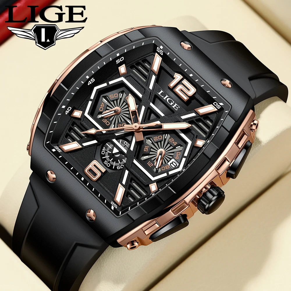 LIGE Luxury Waterproof Quartz Wristwatch Raise Wrist Luminous Men Watch Date Sports Silicone Clock Man Watches Relogio Masculino