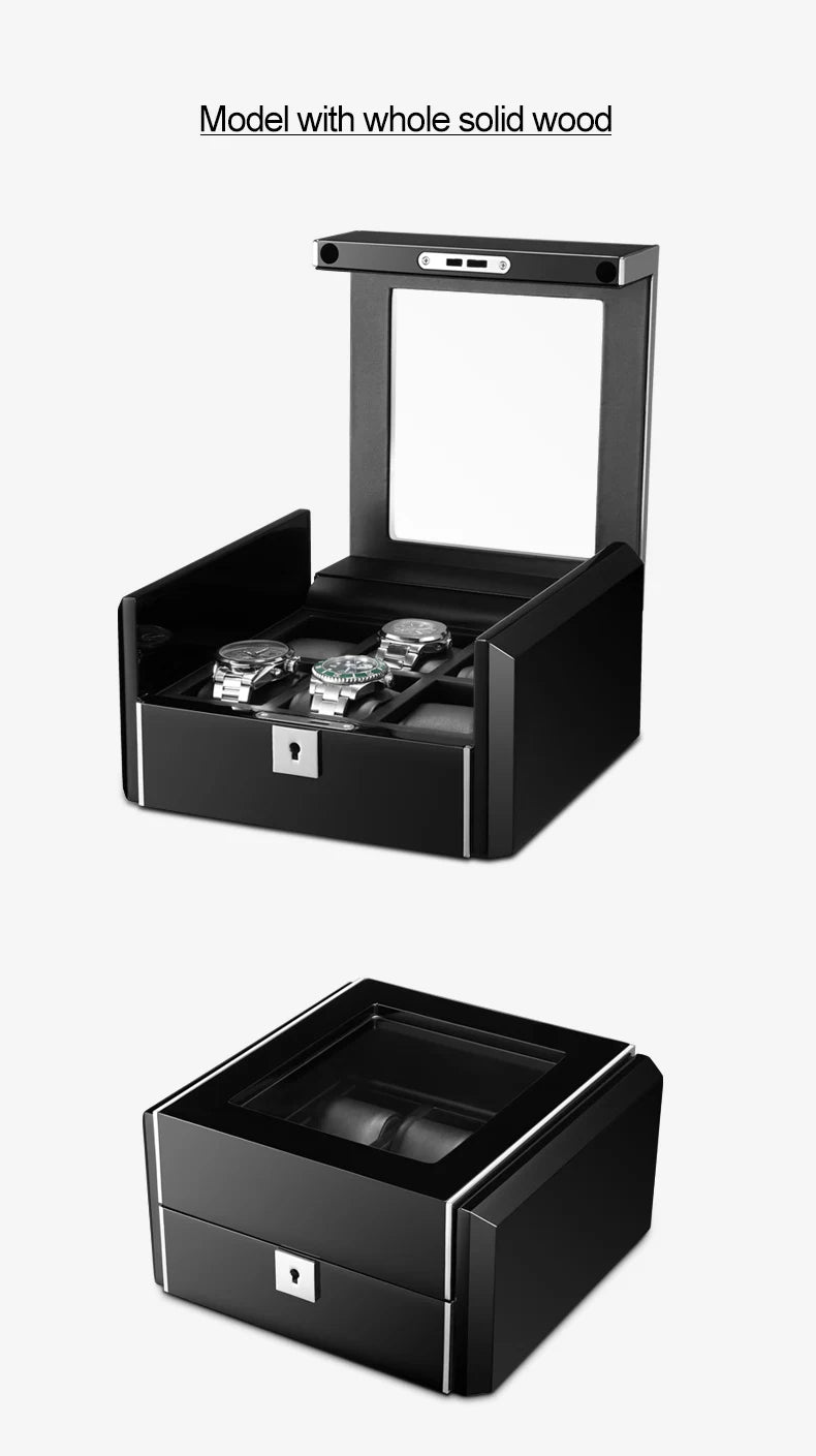 Solid Wood 6 Watches Box Storage Collection Box Black 6 Slots Wrist Watch Case PU Leather Pillow Carbon Fiber Texture